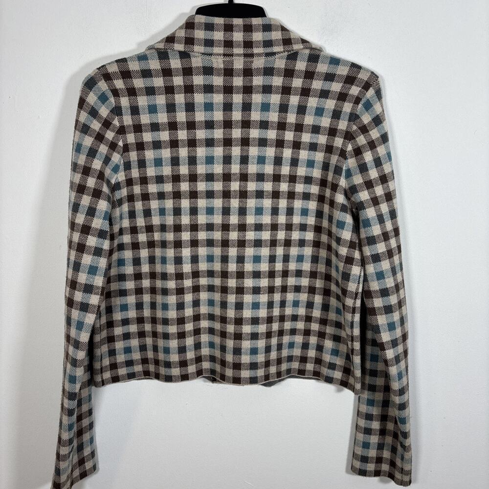 Rachel Zoe Button Up Cardigan Shacket Sweater Blazer Brown‎ Plaid Large Fall - Picture 6 of 8